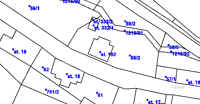 Parcela st. 192 v KÚ Těchonín, Katastrální mapa