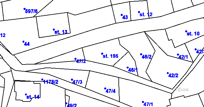 Parcela st. 195 v KÚ Těchonín, Katastrální mapa