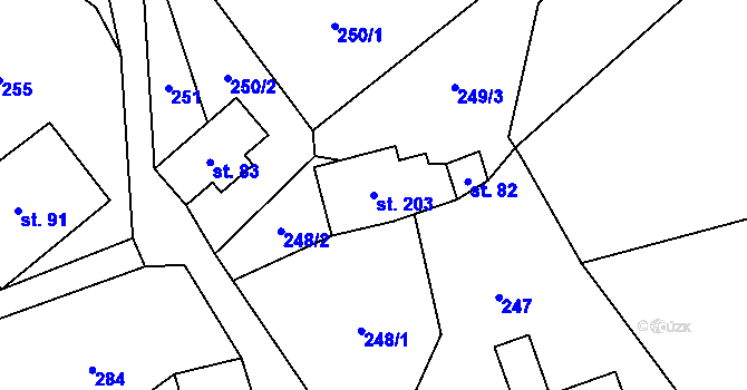 Parcela st. 203 v KÚ Těchonín, Katastrální mapa