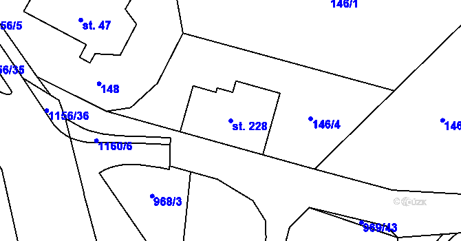 Parcela st. 228 v KÚ Těchonín, Katastrální mapa