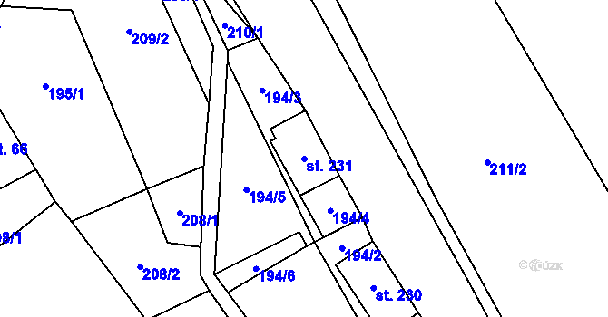 Parcela st. 231 v KÚ Těchonín, Katastrální mapa