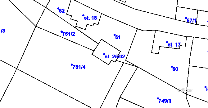 Parcela st. 253/2 v KÚ Těchonín, Katastrální mapa