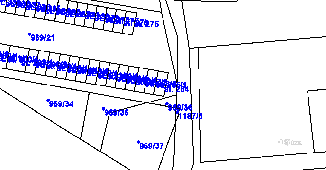 Parcela st. 284 v KÚ Těchonín, Katastrální mapa