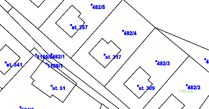 Parcela st. 317 v KÚ Těchonín, Katastrální mapa