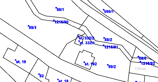 Parcela st. 332/1 v KÚ Těchonín, Katastrální mapa