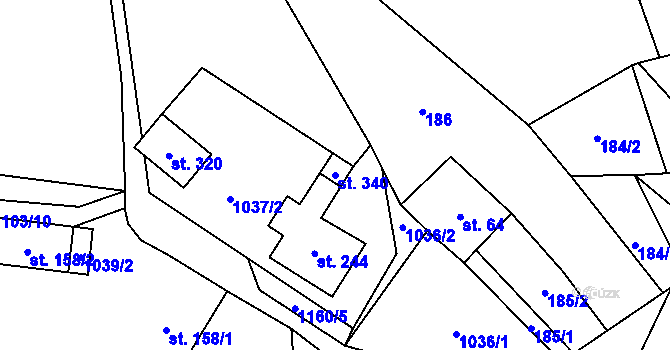 Parcela st. 340 v KÚ Těchonín, Katastrální mapa