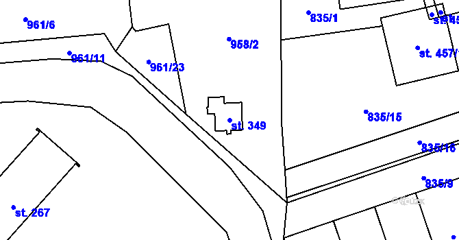 Parcela st. 349 v KÚ Těchonín, Katastrální mapa