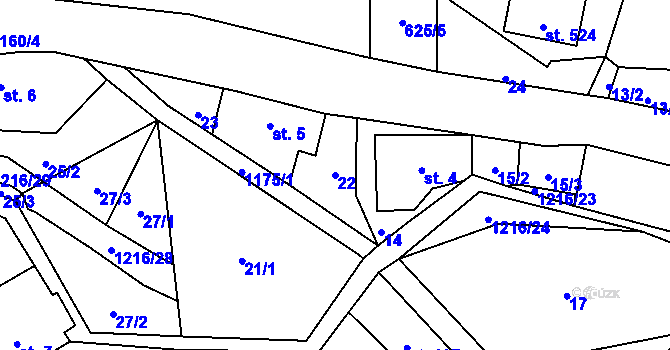 Parcela st. 22 v KÚ Těchonín, Katastrální mapa