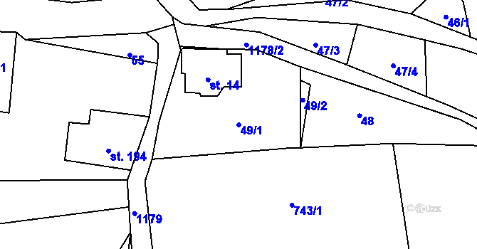 Parcela st. 49/1 v KÚ Těchonín, Katastrální mapa