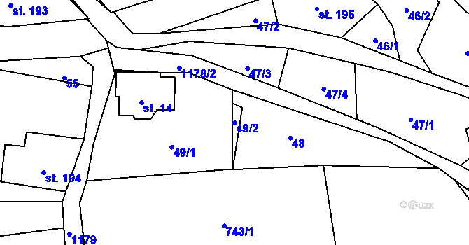 Parcela st. 49/2 v KÚ Těchonín, Katastrální mapa