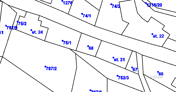 Parcela st. 68 v KÚ Těchonín, Katastrální mapa