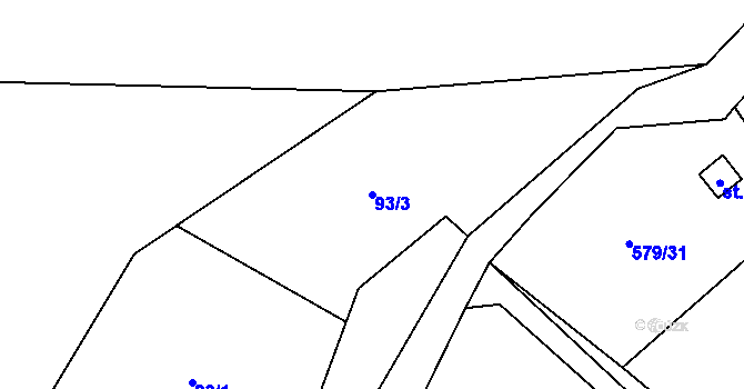 Parcela st. 93/3 v KÚ Těchonín, Katastrální mapa
