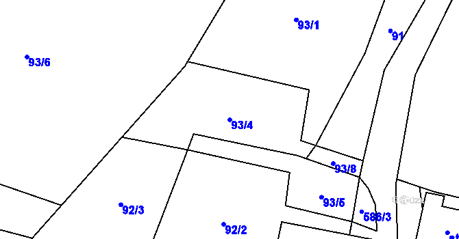 Parcela st. 93/4 v KÚ Těchonín, Katastrální mapa