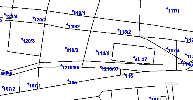 Parcela st. 115 v KÚ Těchonín, Katastrální mapa