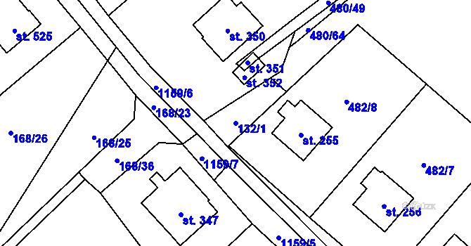 Parcela st. 132/1 v KÚ Těchonín, Katastrální mapa