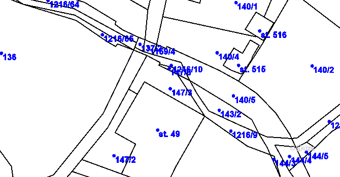 Parcela st. 147/3 v KÚ Těchonín, Katastrální mapa