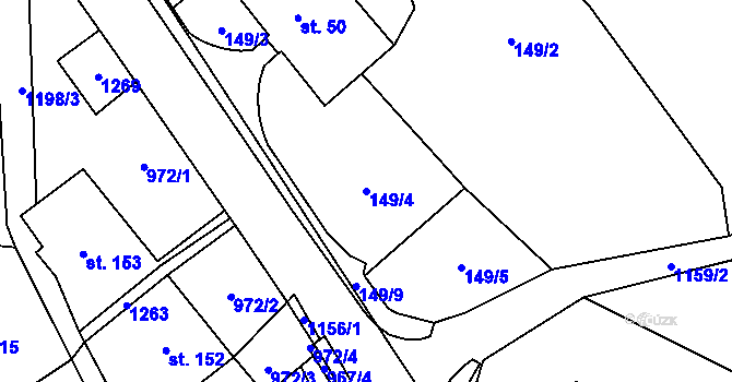 Parcela st. 149/4 v KÚ Těchonín, Katastrální mapa