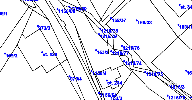 Parcela st. 153/2 v KÚ Těchonín, Katastrální mapa