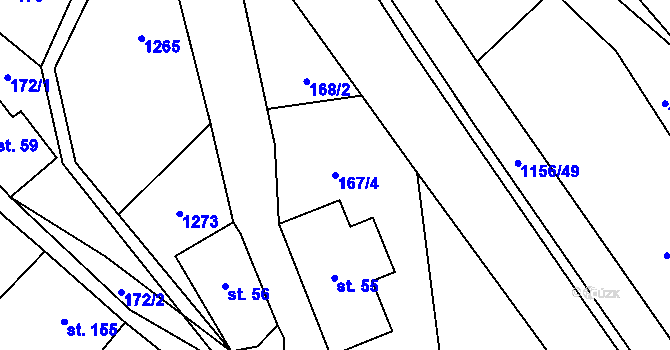 Parcela st. 167/4 v KÚ Těchonín, Katastrální mapa