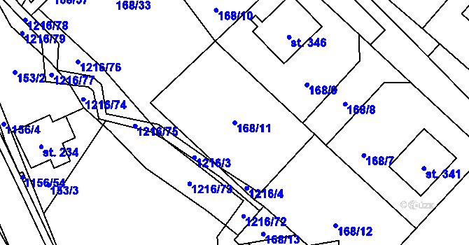 Parcela st. 168/11 v KÚ Těchonín, Katastrální mapa