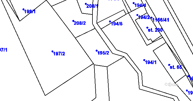 Parcela st. 195/2 v KÚ Těchonín, Katastrální mapa