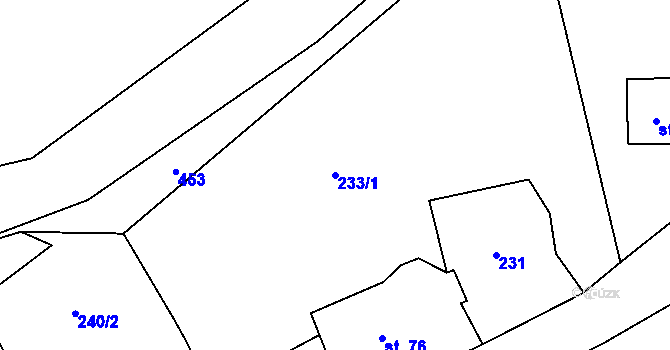 Parcela st. 233/1 v KÚ Těchonín, Katastrální mapa