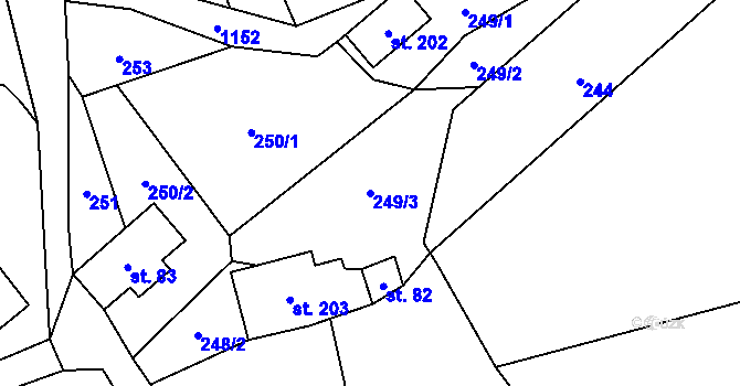 Parcela st. 249/3 v KÚ Těchonín, Katastrální mapa