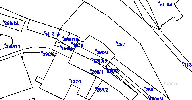 Parcela st. 290/3 v KÚ Těchonín, Katastrální mapa