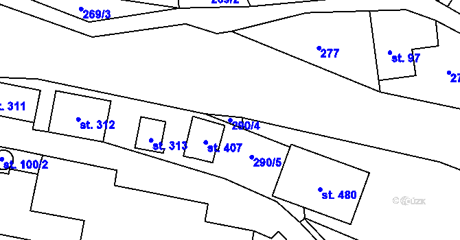 Parcela st. 290/4 v KÚ Těchonín, Katastrální mapa