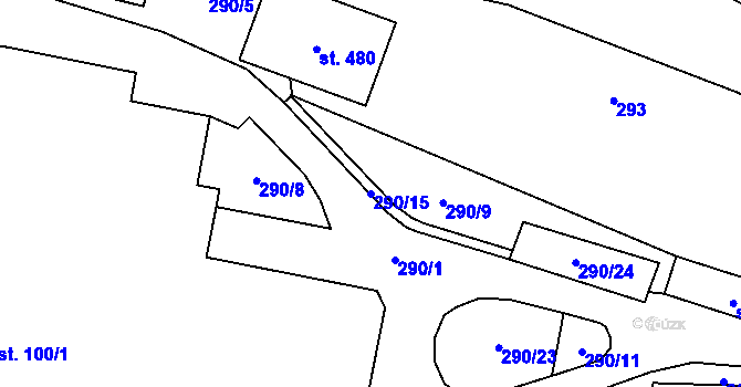 Parcela st. 290/15 v KÚ Těchonín, Katastrální mapa