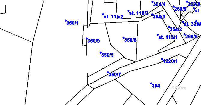 Parcela st. 350/5 v KÚ Těchonín, Katastrální mapa