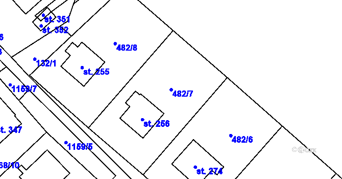 Parcela st. 482/7 v KÚ Těchonín, Katastrální mapa