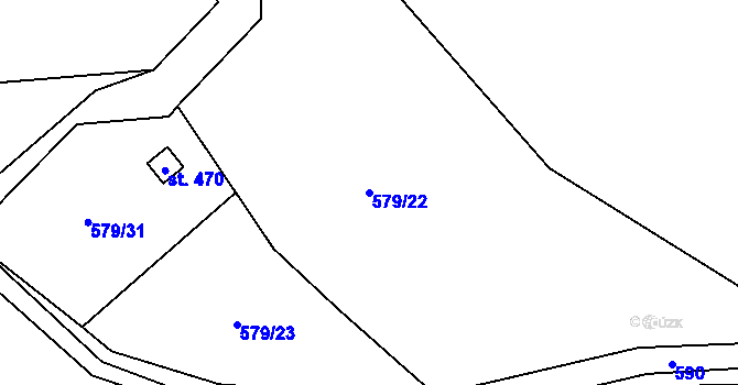 Parcela st. 579/22 v KÚ Těchonín, Katastrální mapa