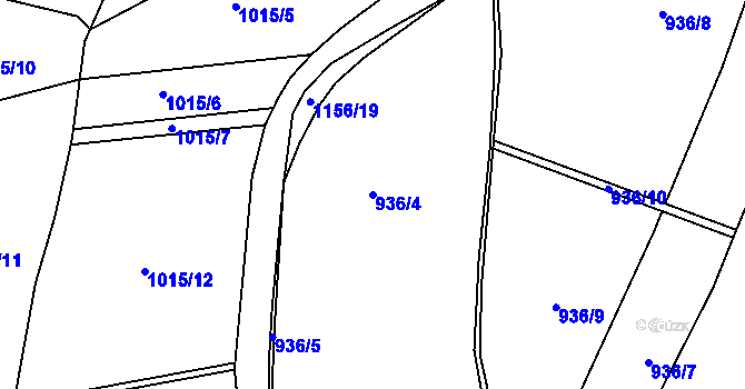 Parcela st. 936/4 v KÚ Těchonín, Katastrální mapa