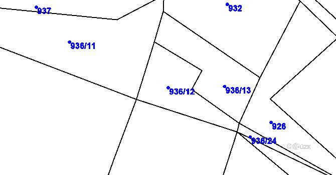 Parcela st. 936/12 v KÚ Těchonín, Katastrální mapa