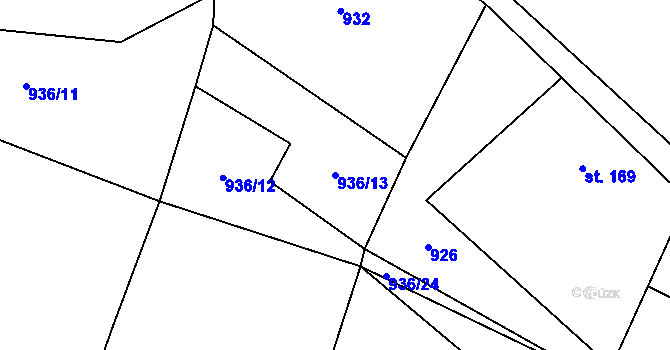 Parcela st. 936/13 v KÚ Těchonín, Katastrální mapa