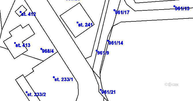 Parcela st. 961/9 v KÚ Těchonín, Katastrální mapa