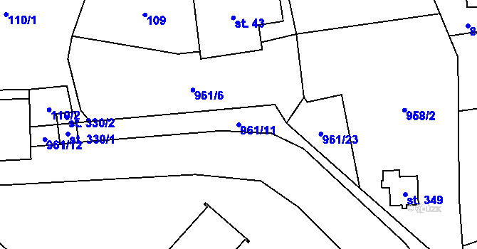 Parcela st. 961/11 v KÚ Těchonín, Katastrální mapa