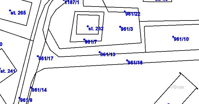 Parcela st. 961/13 v KÚ Těchonín, Katastrální mapa