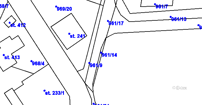 Parcela st. 961/14 v KÚ Těchonín, Katastrální mapa