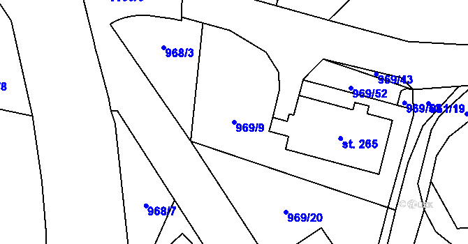 Parcela st. 969/9 v KÚ Těchonín, Katastrální mapa