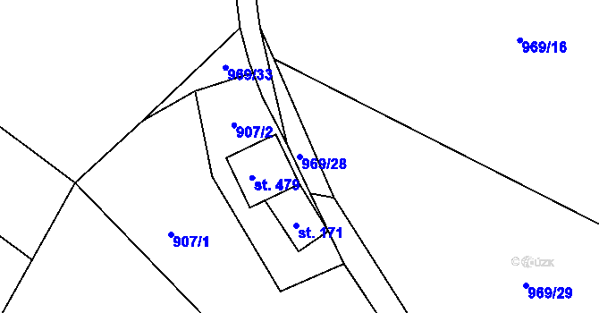 Parcela st. 969/28 v KÚ Těchonín, Katastrální mapa