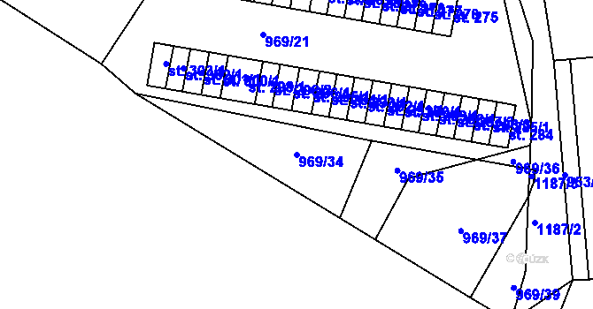 Parcela st. 969/34 v KÚ Těchonín, Katastrální mapa