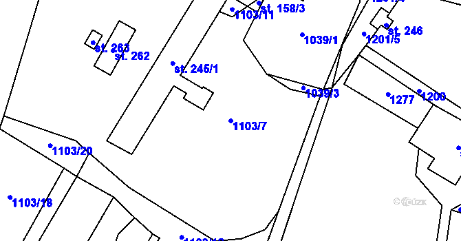Parcela st. 1103/7 v KÚ Těchonín, Katastrální mapa