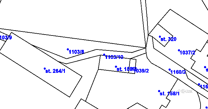 Parcela st. 1103/10 v KÚ Těchonín, Katastrální mapa