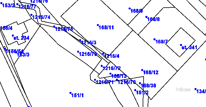 Parcela st. 1216/4 v KÚ Těchonín, Katastrální mapa