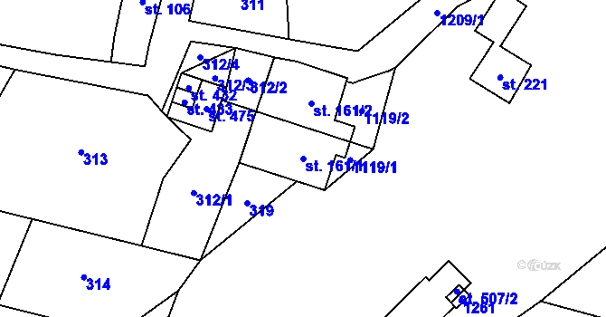 Parcela st. 161/1 v KÚ Těchonín, Katastrální mapa