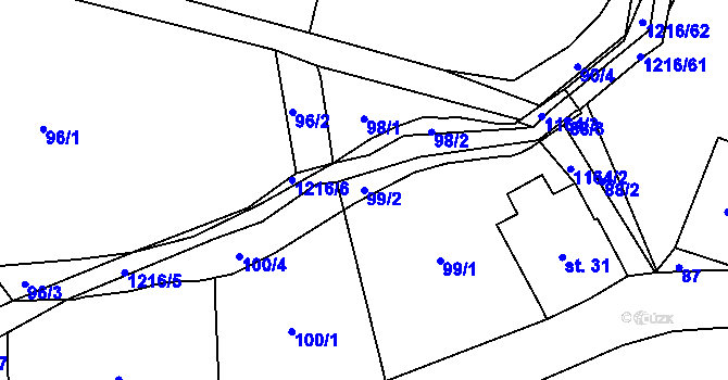 Parcela st. 99/2 v KÚ Těchonín, Katastrální mapa