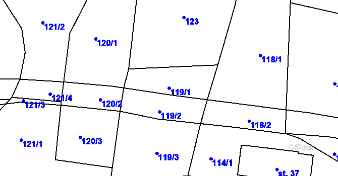 Parcela st. 119/1 v KÚ Těchonín, Katastrální mapa