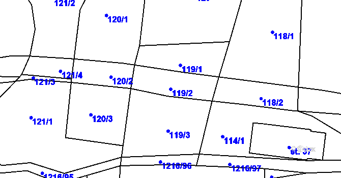 Parcela st. 119/2 v KÚ Těchonín, Katastrální mapa